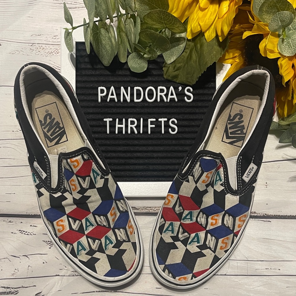 Vans Geometric Checker Cube Pattern Slip-On Shoes Size Preowned Size 8 women